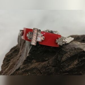 NWT Lia Sophia "Color Coded" Fushia Cut Crystal and Silver Bracelet